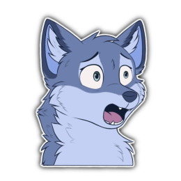 Blue fox character with their mouth wide open and terrified eyes