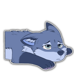 Blue fox character laying flat on the ground looking disappointed