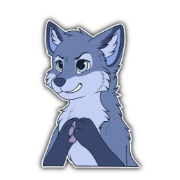 Blue fox character rubbing their paws together with a nefarious grin