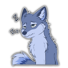 Blue fox character looking tired and nearly falling asleep