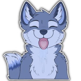 A blue fox character facing the screen with a stuck out tongue licking the screen from inside