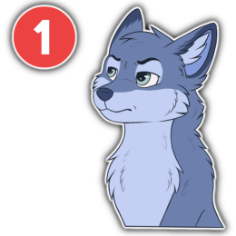 A blue fox character looking annoyed while staring at a white number one in a red circle