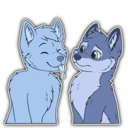 A blue fox character leaning away from a placeholder character trying to get close with their tongue