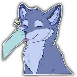 A blue fox character sticking their tongue out in response to being booped on the nose