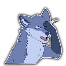 A blue fox character facepalming with an annoyed expression