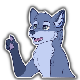 A blue fox character holding up their right paw with their index finger pointing up