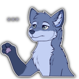 A blue fox character lowering their raised paw in defeat with 3 dots next to them